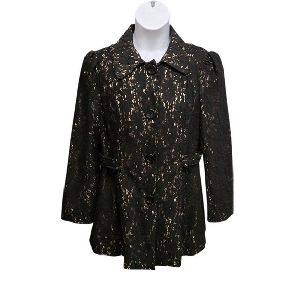 Marisa Christina Blazer Jacket Womans Large Black Lace Champagne Lining - Picture 1 of 8